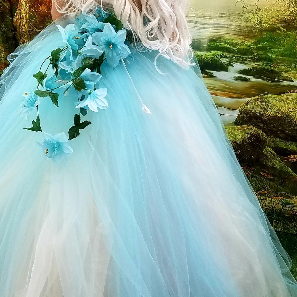 RACHEL Pale Ocean Blue Ivory Organza Wedding Gown - Picture 6 of 11